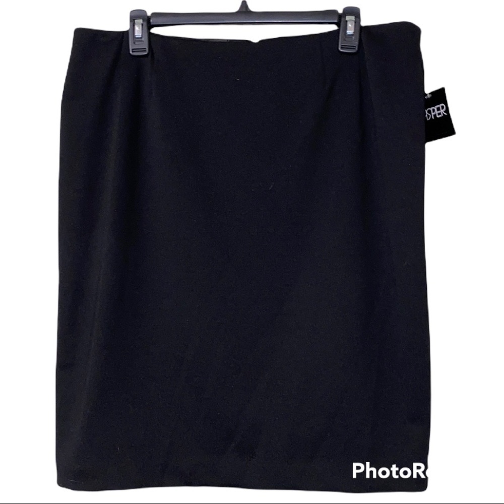 KASPER 14 women’s black lined straight plus size skirt zip back clip closure